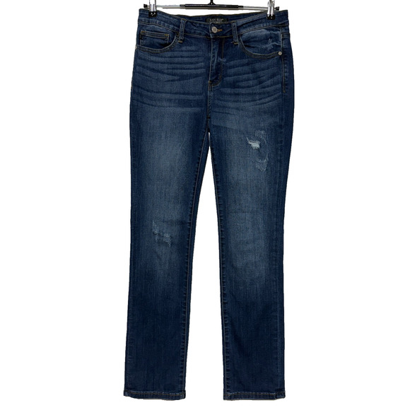 Judy Blue Jeans Womens 29 Blue Distressed Straight Fit Stretch Measures 30X32 - Picture 1 of 10